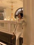 Sheath Long Sleeves Ivory Date Night Dress Long Prom Dresses Birthday Outfits SD1076