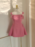 A Line Straps Pink Satin Short Homecoming Dresses Birthday Outfits SD371