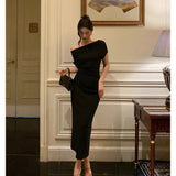 Sheath Off The Shoulder Black Ankle Length Prom Dresses Birthday Outfits SD600