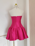 A line Strapless Hot Pink Satin Short Homecoming Dresses Birthday Outfits SD230