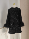 A line Scoop Black Travel Vacation Dresses Short Sequin Birthday Dress SD320