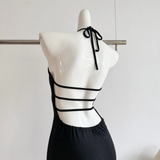 Sheath Halter Black Dinner Dresses Mid Length Black Birthday Outfit SD287