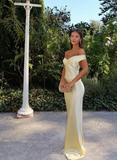 Mermaid Off The Shoulder Yellow Satin Long Evening Dress Prom Dresses SD2063