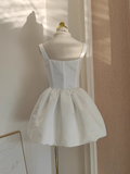 A Line Straps White Satin Vacation Dresses Short Birthday Dress SD238