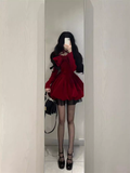 Ball Gown Long Sleeves Velvet Red Short Cocktail Dresses Birthday Outfits SD572
