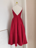 A line Spaghetti Straps Red Vacation Dress Satin Women Birthday Dresses SD442