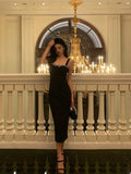 Sheath Straps Black Satin Prom Dresses With Beads Birthday Dress SD569