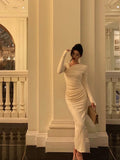 Sheath Long Sleeves Ivory Date Night Dress Long Prom Dresses Birthday Outfits SD1076