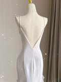 Mermaid Scoop Satin Night Party Dress White Long Prom Dresses SD1524
