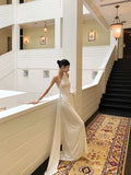 One Shoulder Floor-length Sleeveless White Long Prom Dresses SD2003