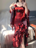 High Low Spaghetti Straps Floor Length Burgundy Flowers Prom Dresses Birthday Dress SD463
