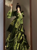 Ball Gown Strapless Long Sleeves Floral Ruffles Green Prom Dresses Birthday Outfits SD459