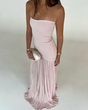 Mermaid Strapless Neckline Pink Long Chiffon Party Dresses Prom Dress SD2028