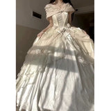 Ball Gown Sweetheart Satin Short Sleeves Long Evening Gown Prom Dresses SD1433