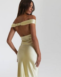 Mermaid Off The Shoulder Yellow Satin Long Evening Dress Prom Dresses SD2063