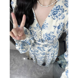 Retro A Line V Neckline Long Sleeves Chiffon Ankle length Prom Dresses Birthday Outfits SD541