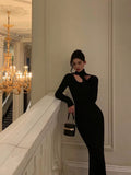 Sheath High Neckline Black Long Sleeves Prom Dresses Birthday Outfits SD407