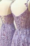 Hot 2025 Violet Purple Lace Long Prom Dresses Cheap Evening Dress SD2008