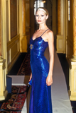 Mermaid Spaghetti Straps Royal Blue Sequin Long Evening Dress Prom Dresses SD2068