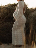 White Knitting Backless Tie Back Deep V-neck Photoshoot Maternity Maxi Dress Maternity