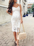 White Lace Spaghetti Strap Bodycon V-Neck Wedding Gown Elegant Babyshower Party Maternity Midi Dress Maternity