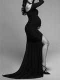 Side Split Mermaid Off Shoulder Bodycon Photoshoot Maternity Maxi Dress Maternity