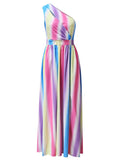 Rainbow Pink & Blue Off Shoulder Cut Out Ruffle Slit Side Irregular Gender Reveal Dress Maternity Maxi Dress Maternity