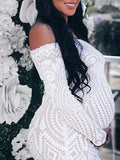 White Lace Sequin Off Shoulder Mermaid Bodycon Wedding Gown Baby Shower Elegant Foamal Maternity Photoshoot Maxi Dress Maternity
