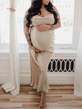 Satin Spaghetti Strap Tie Back Backless Trumpet Party Bodycon Plus Size Baby Shower Maternity Maxi Dress Maternity