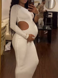 One Shoulder Cut Out Irregular Bodycon Long Sleeve Fashion Baby Shower Maternity Maxi Dress Maternity