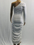 White Off Shoulder Ruffle Sashes Bodycon Cute Baby Shower Long Sleeve Maternity Midi Dress Maternity