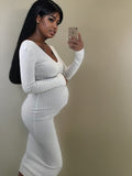 Off Shoulder Knit Party Bodycon Baby Shower Pencil Pregnant Maternity Sweater Maxi Dress Maternity