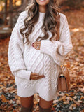 White Oversized Cable Knitting Streetwear Mini Maternity Pullover Sweater Maternity