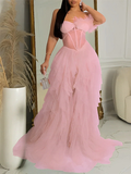 Bandeau Off Shoulder Feather Tulle Tutu Grenadine Photoshoot Maternity Maxi Dress Maternity