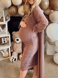 Ruched Cowl Neck Two Piece Spaghetti Strap Long Dress And Duster Coat Long Sleeve Babyshower Maternity Maxi Dress Maternity