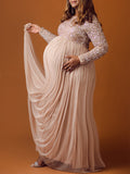 Sequin Tulle Splicing Long Sleeve Party Gown Photoshoot Maternity Baby Shower Maxi Dress Maternity