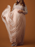 Sequin Tulle Splicing Long Sleeve Party Gown Photoshoot Maternity Baby Shower Maxi Dress Maternity