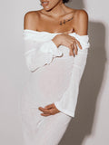 White Off Shoulder Backless Sheer Elegant Fashion Photoshoot Maternity Maxi Dress Maternity
