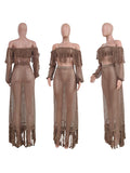 Khaki 2 Pieces Tassel Cut Out Side Slit Beach Photoshoot Maternity Maxi Dress Maternity
