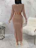 Light Coffee Bodycon Side Slit Cutout Bare Waist Cascading Ruffle Party Photoshoot Maternity Maxi Dress Maternity
