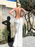 White Bodycon Backless Draped Spaghetti Strap Lace Up Photoshoot Party Maternity Maxi Dress Maternity