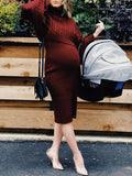 Solid Color Knitting 2-in-1 Bodycon Baby Shower Maternity Sweater Midi Dress Maternity