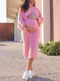 Solid Color Knitting 2-in-1 Bodycon Baby Shower Maternity Sweater Midi Dress Maternity