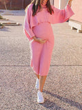 Solid Color Knitting 2-in-1 Bodycon Baby Shower Maternity Sweater Midi Dress Maternity