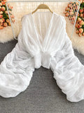 Belly Friendly Loose Puff Sleeve Props Accessories Sheer Photography Babyshower Maternity Pleated Top Maternity
