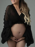 Belly Friendly Loose Puff Sleeve Props Accessories Sheer Photography Babyshower Maternity Pleated Top Maternity