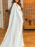 White Belly Friendly One-Shoulder Bodycon Cape Sleeve Babyshower Maternity Jumpsuit Maternity