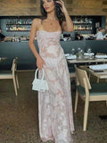 Pink Spaghetti Strap Backless Sheer Big Swing Chic Maternity Maxi Dress Maternity
