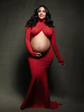 Red Cross Front Crop Cut Out Backless Mermaid Bodycon Photoshoot Maternity Maxi Dress Maternity