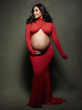 Red Cross Front Crop Cut Out Backless Mermaid Bodycon Photoshoot Maternity Maxi Dress Maternity